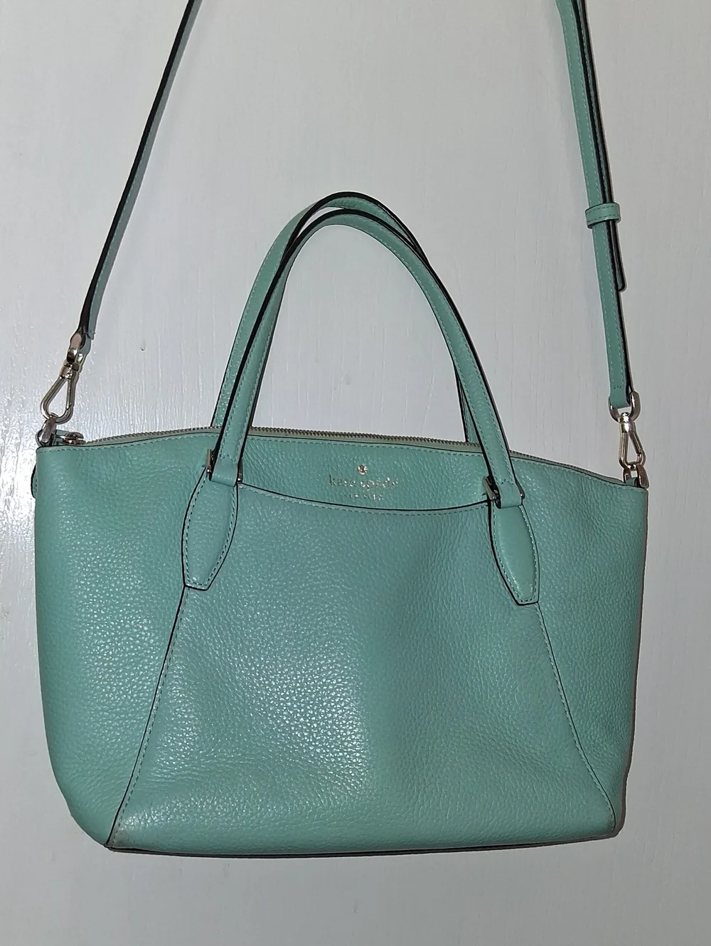 Kate‎ Spade Monica Satchel /Crossbody Handbag Tiffany Blue Pebbled Leather EUC